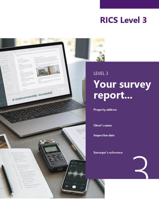 Example Level 3 building survey report cover for RICS report drafting support